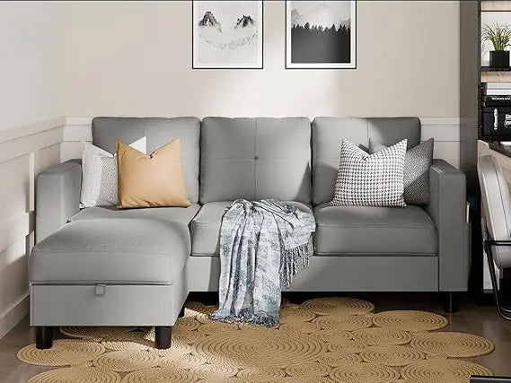 L-Shaped Convertible Sectional Sofa with Reversible Chaise & Ottoman Storage