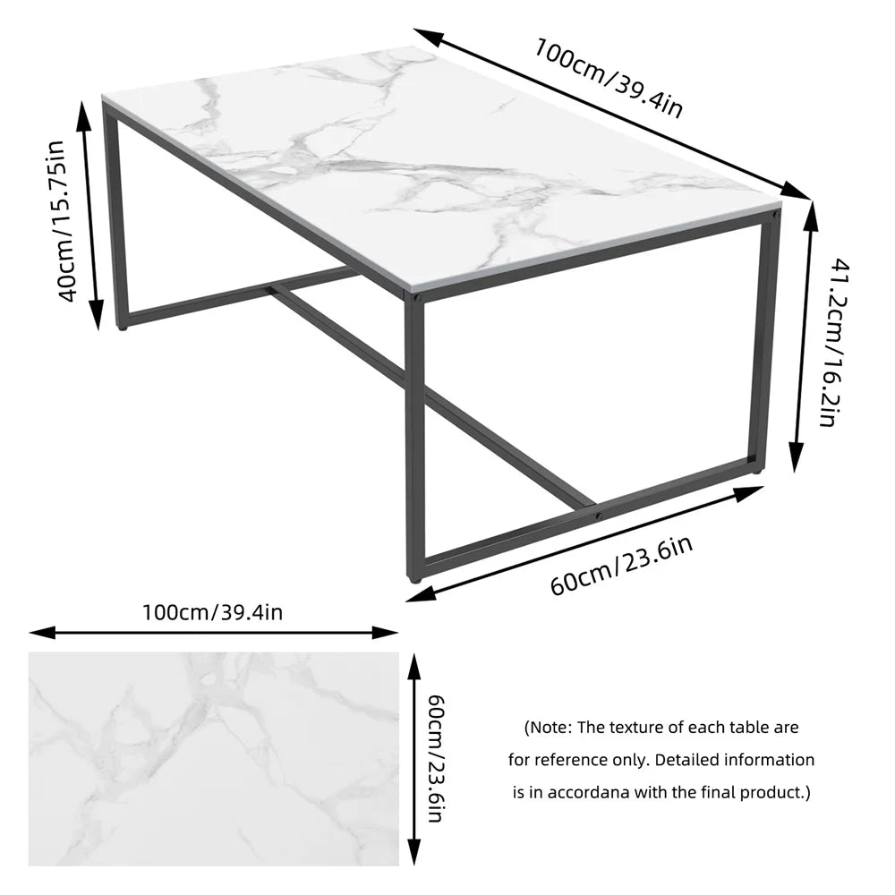 LUVODI 1M Long Rectangle Coffee Table with White, Black, or Grey Marble Tabletop