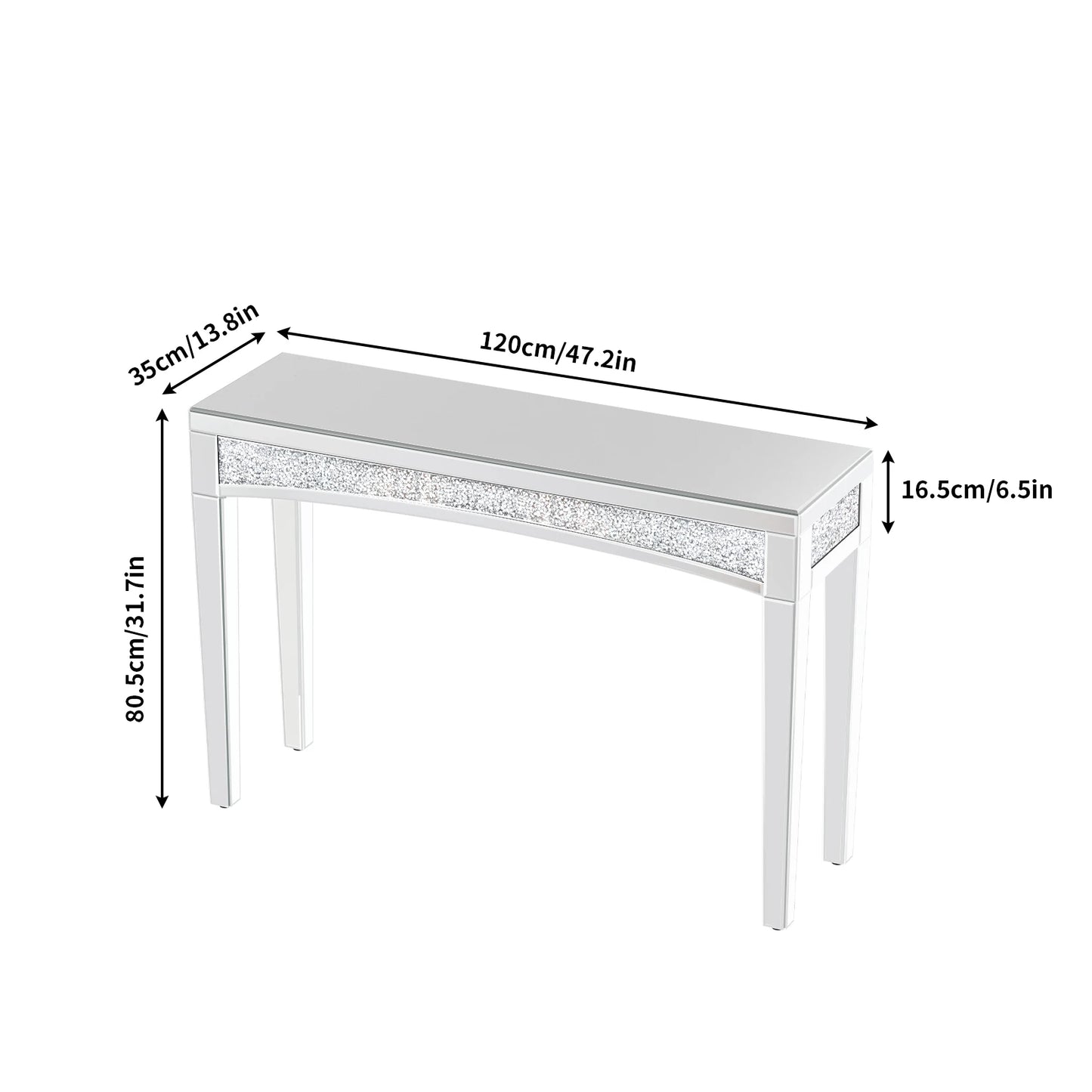47.2" Mirrored Silver Console Table with Crystal Inlay