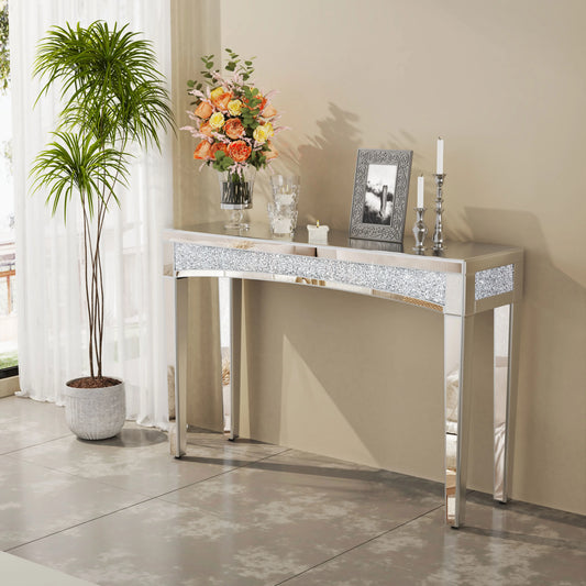 47.2" Mirrored Silver Console Table with Crystal Inlay
