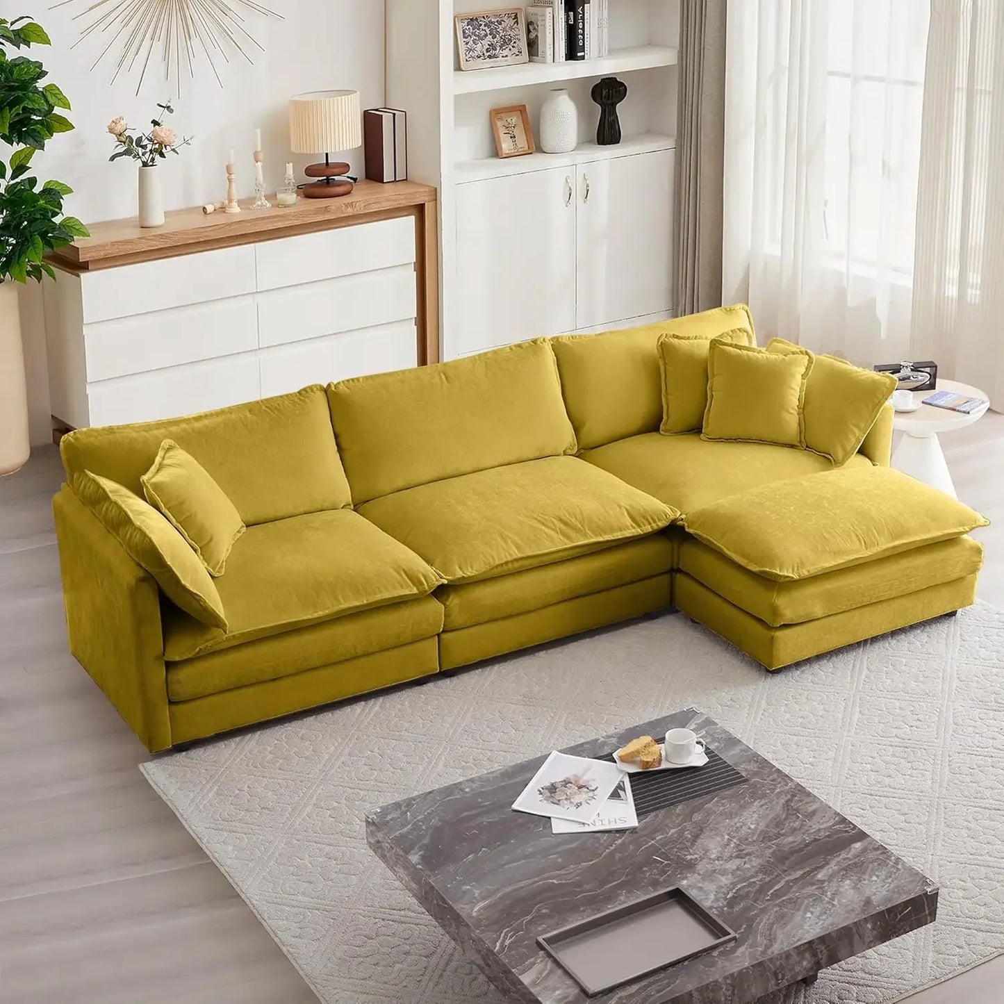 Modular L Shaped Sectional Cloud Sofa with Movable Ottoman