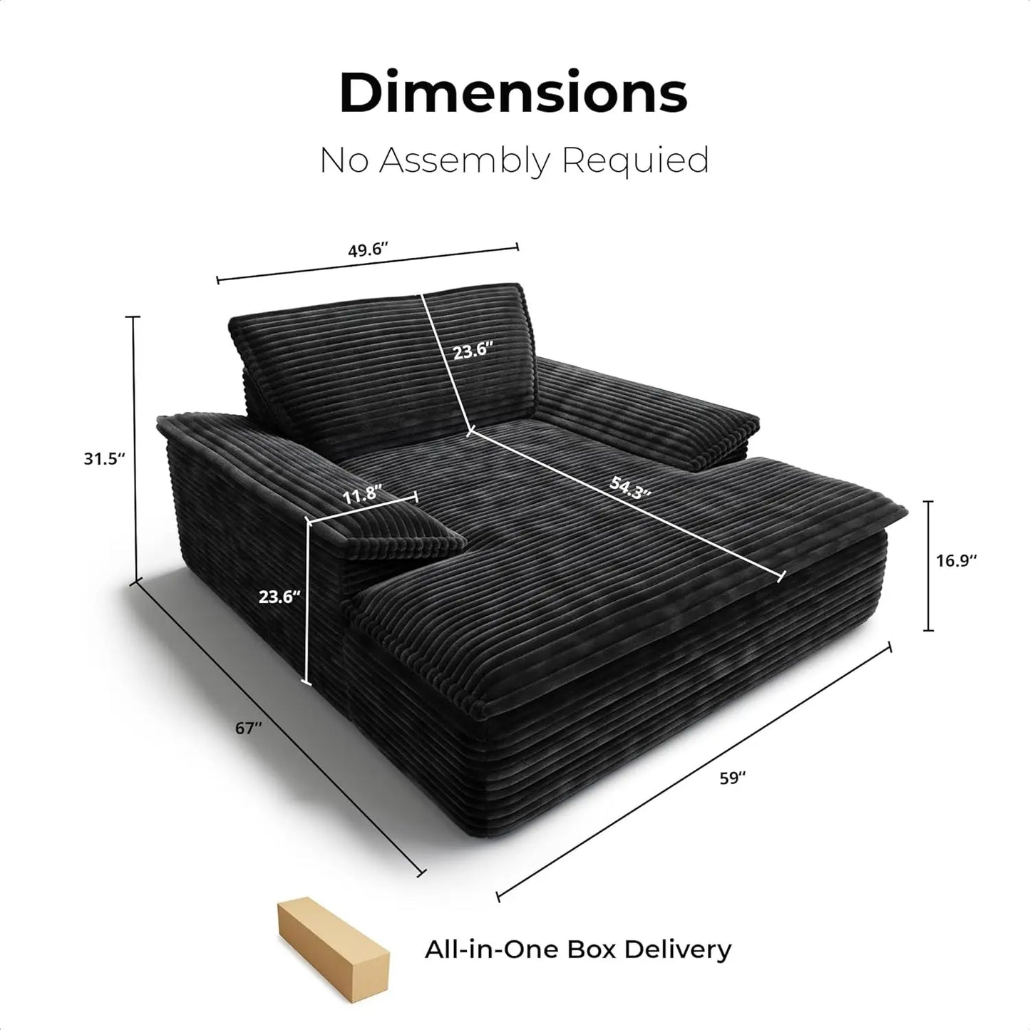 LIKIMIO 59'' Oversized Chaise Lounge Chair/Sofa Bed with Plush Corduroy