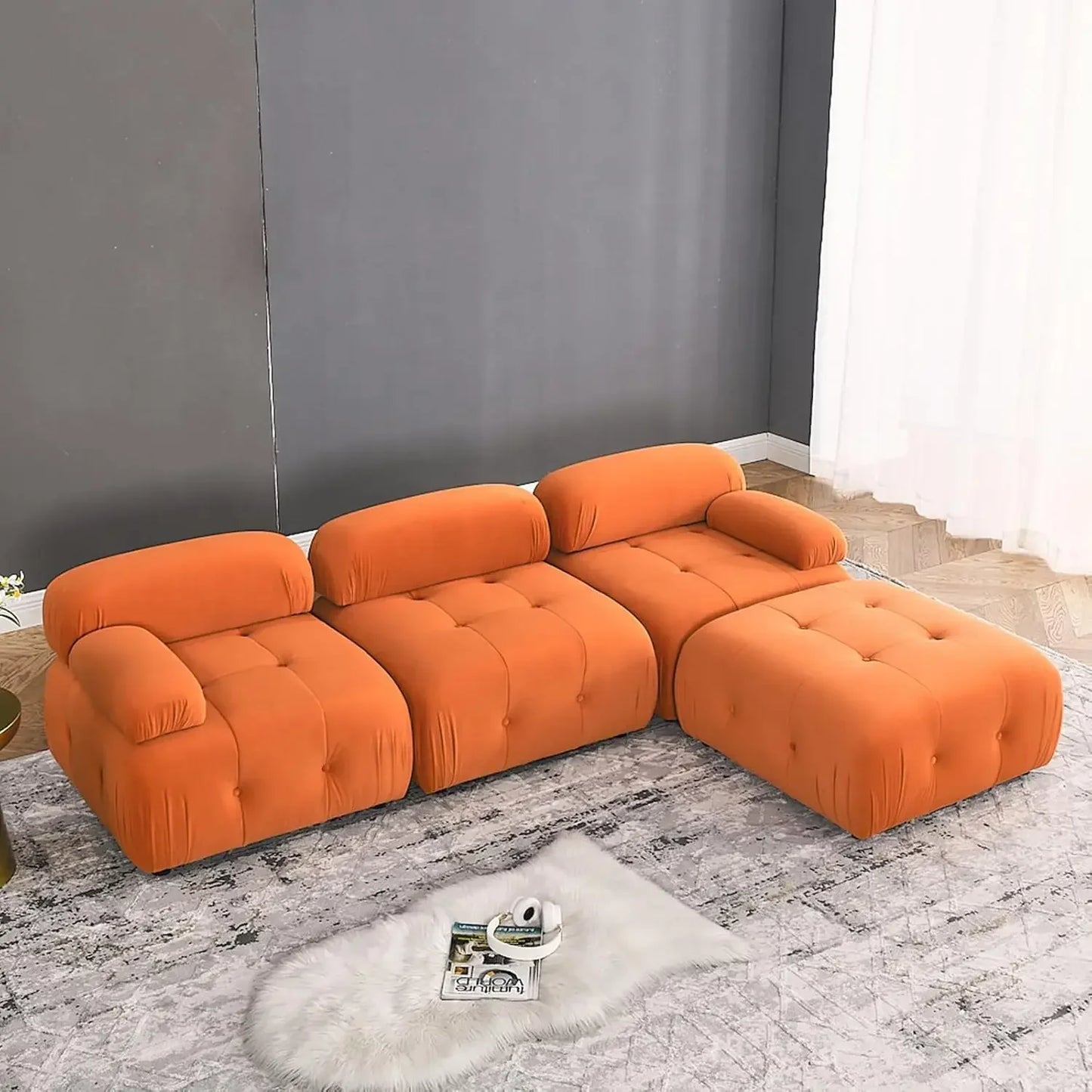 L Shaped Cloud Sectional Sofa with Ottoman
