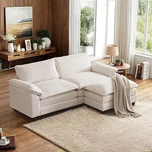 Modern 87" Convertible Sectional L-Shaped Sofa with Deep Seats and Ottoman