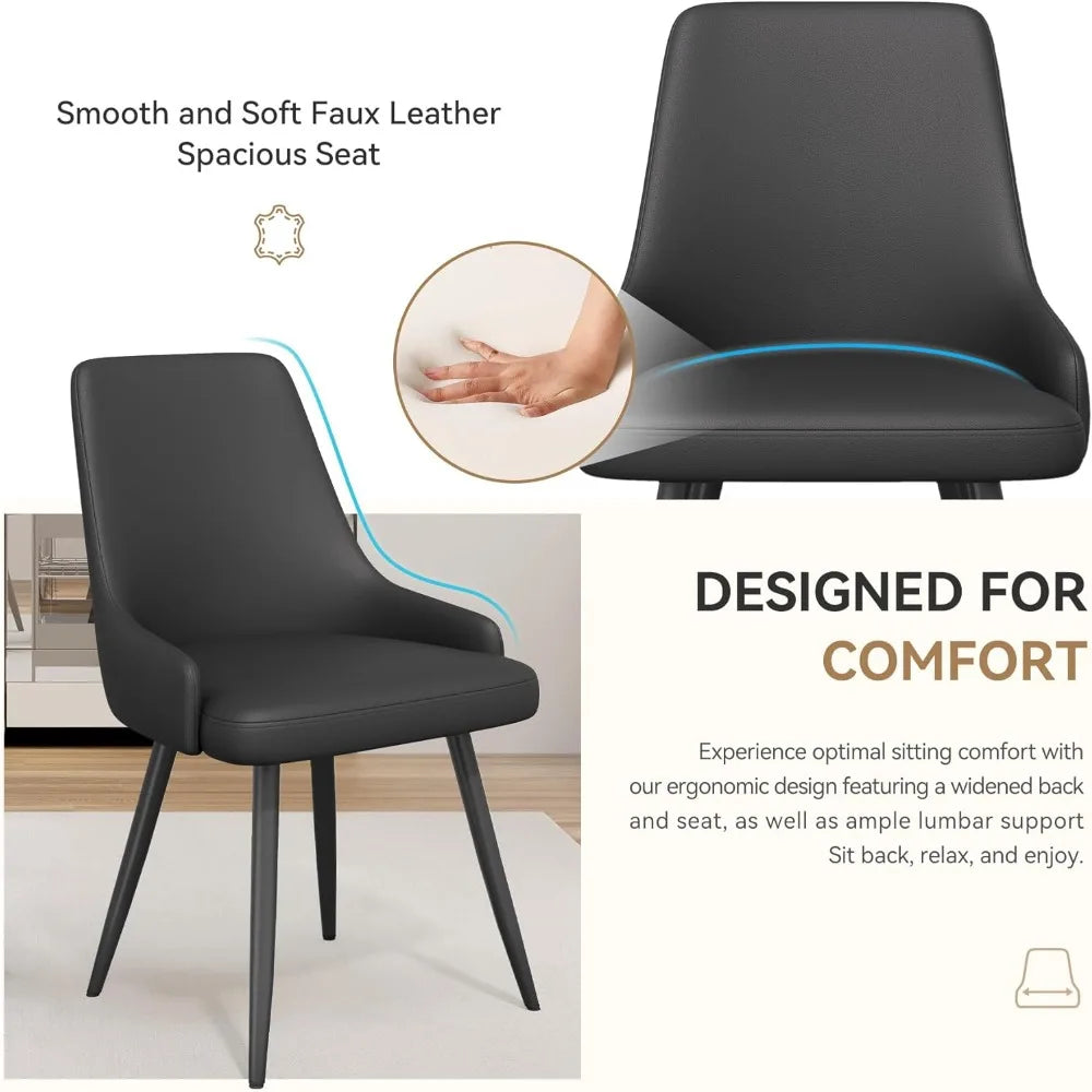 Modern Faux Leather Dining Chairs with Thick Seat Cushions Set of 4