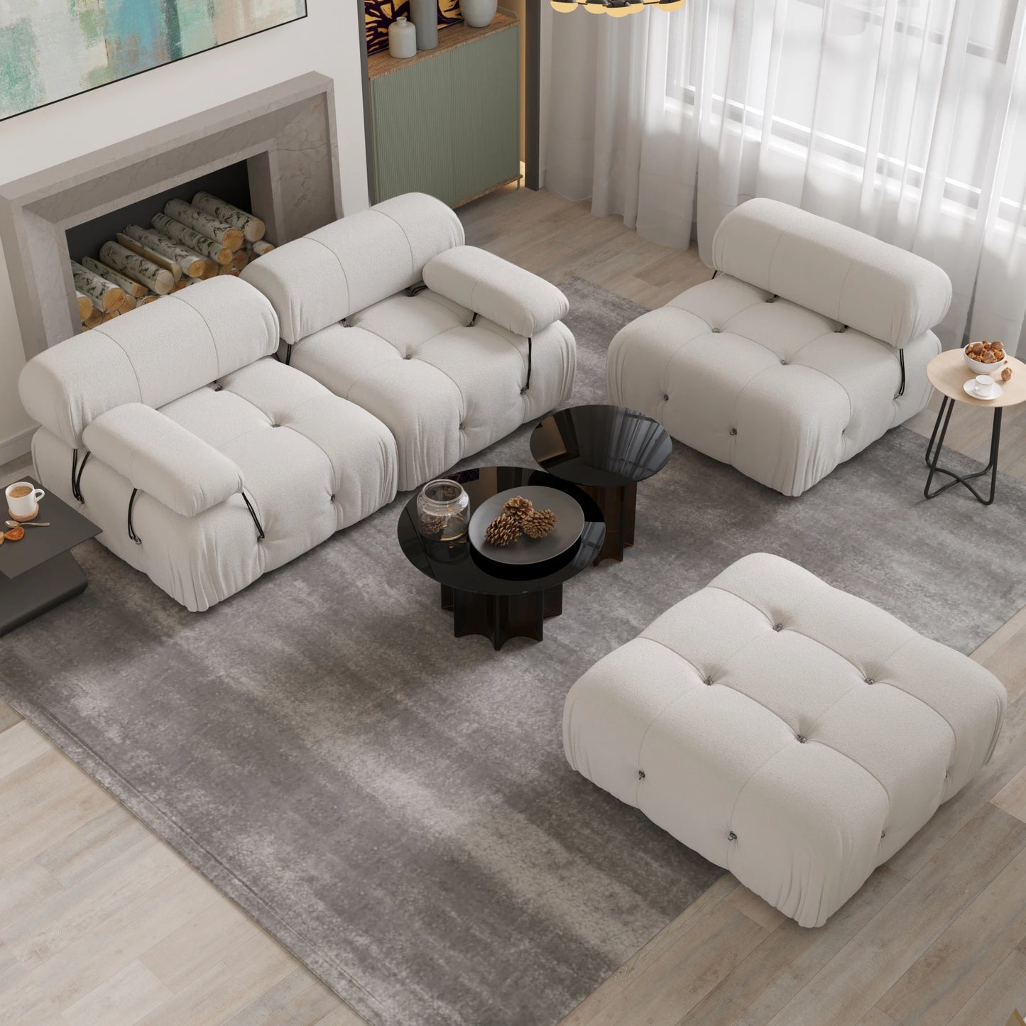 Sdorens Modern L-Shaped Velvet Couch with Reversible Ottoman