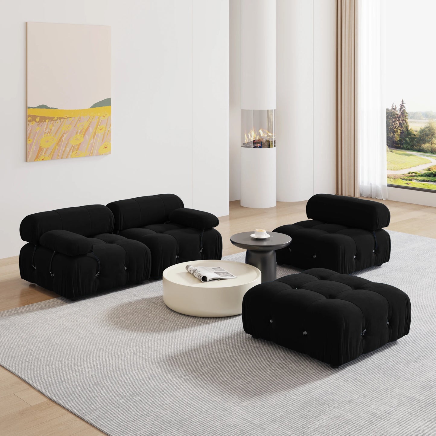 Minimalist Sectional Sofa with Ottoman