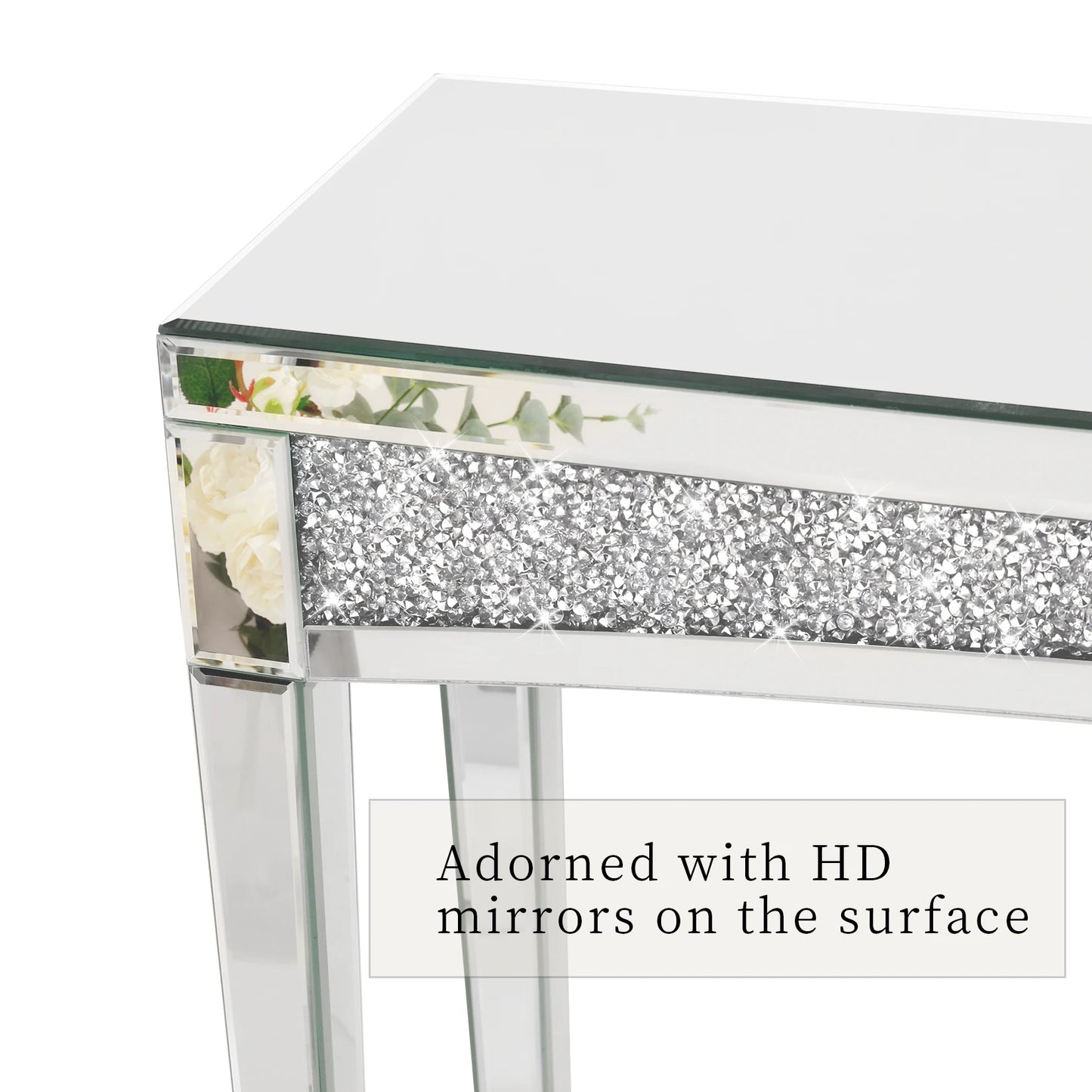 47.2" Mirrored Silver Console Table with Crystal Inlay