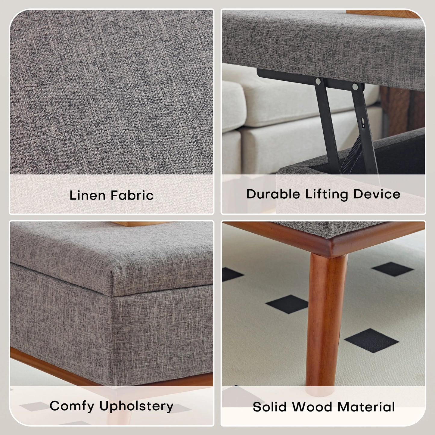 Redlife Large Storage Ottoman / 31.4 inch Lift Top Large Coffee Table