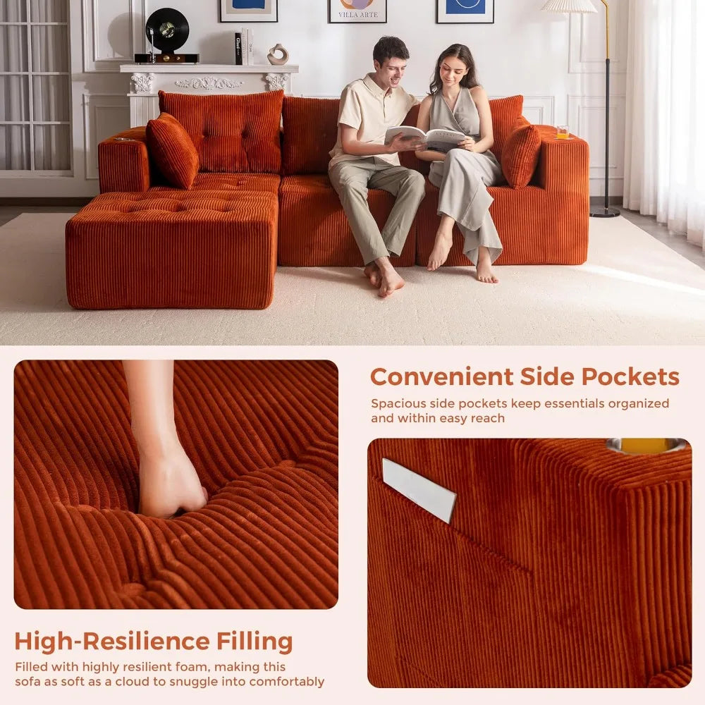 Modern L-Shaped Sectional Sofa with 1 Ottoman