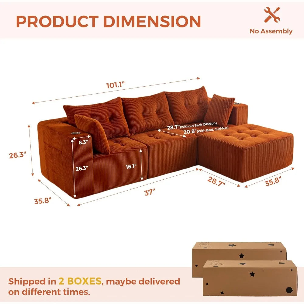 Modern L-Shaped Sectional Sofa with 1 Ottoman