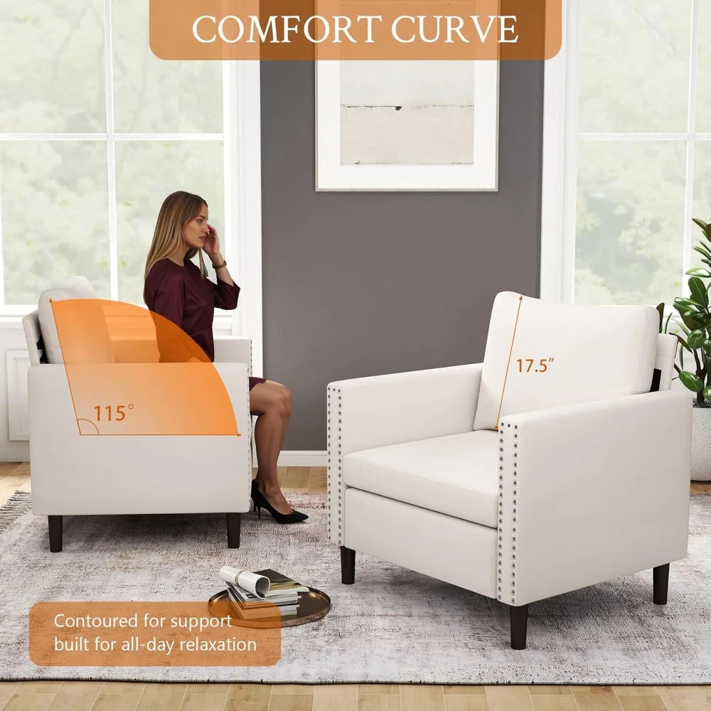 Faux Leather Accent Chair with Thick Padded Cushion