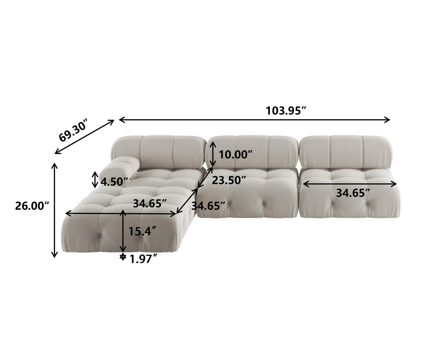 Sdorens Modern L-Shaped Velvet Couch with Reversible Ottoman