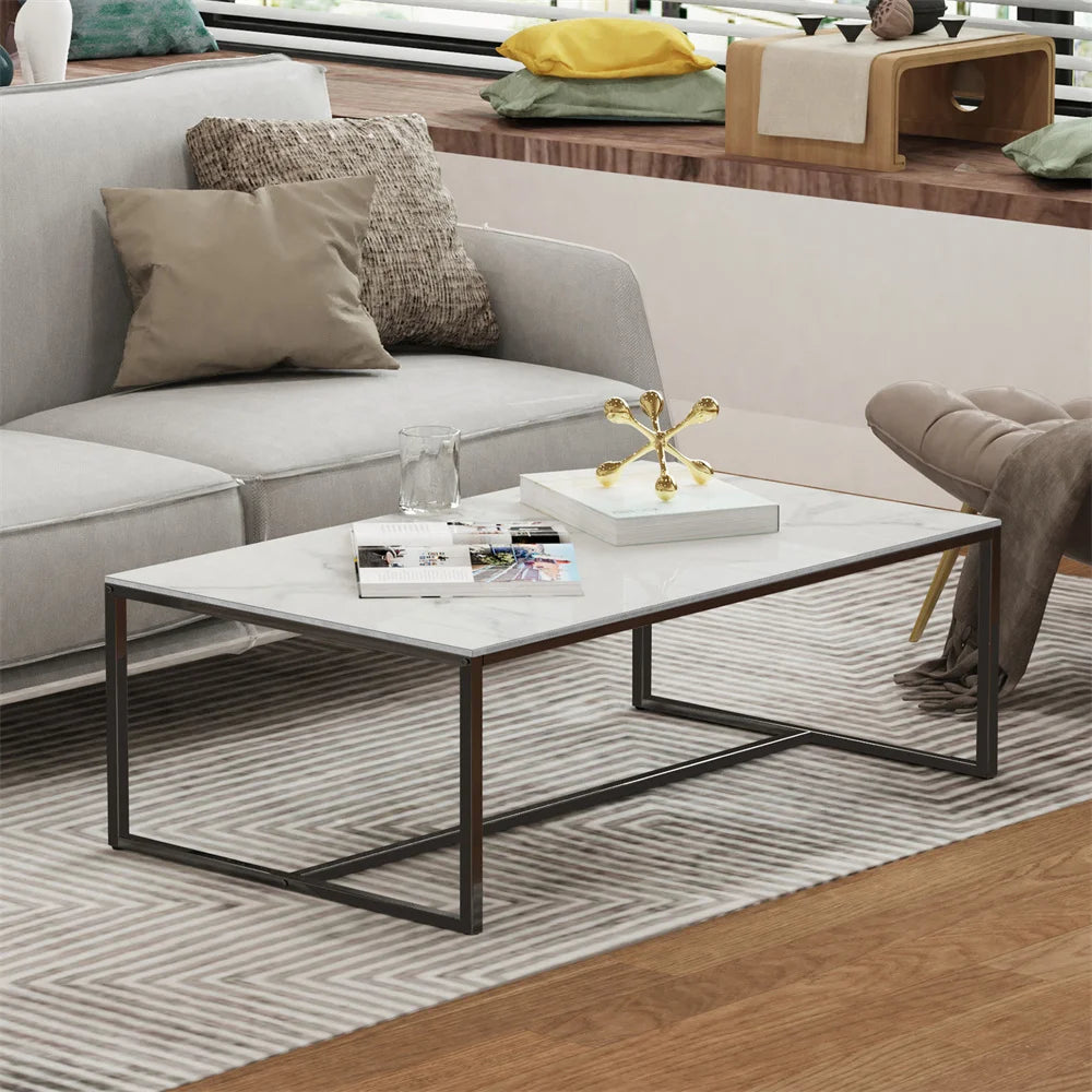 LUVODI 1M Long Rectangle Coffee Table with White, Black, or Grey Marble Tabletop