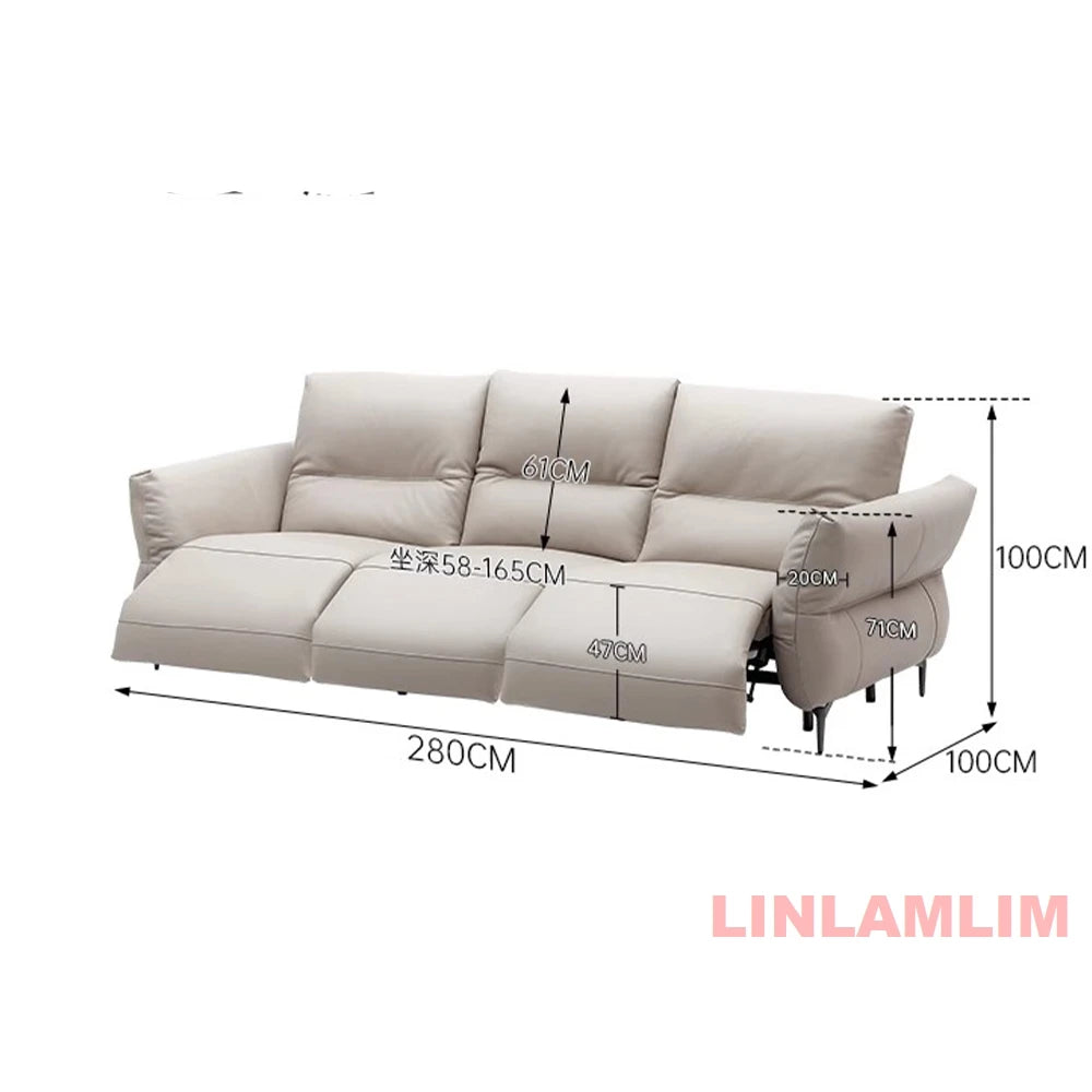 Modern Electric Genuine Leather Recliner Sofa with Footrest