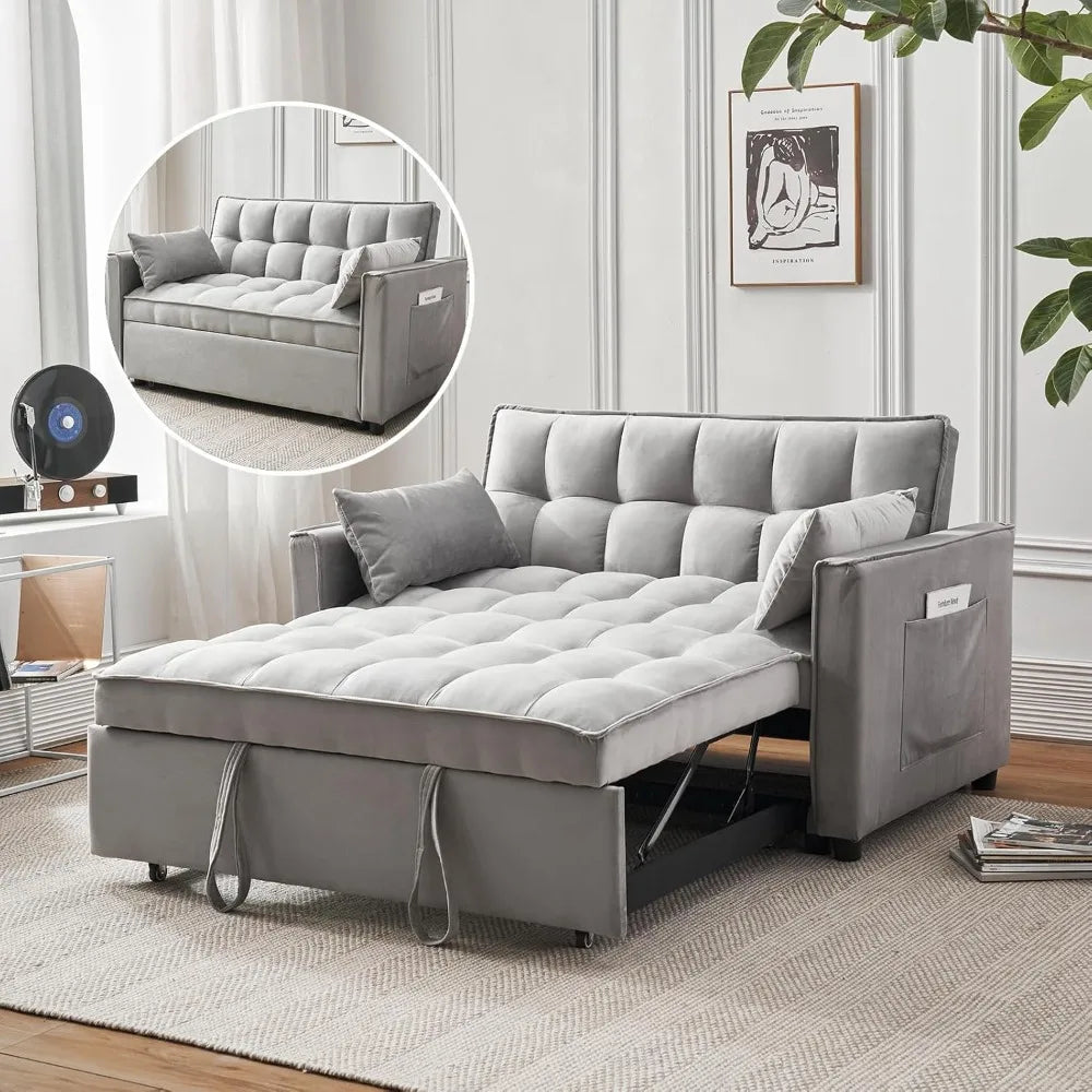 Modern Velvet Futon Sofa Bed 3 in 1 Convertible with Adjustable Backrest