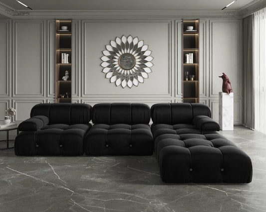 Sdorens Modern L-Shaped Velvet Couch with Reversible Ottoman