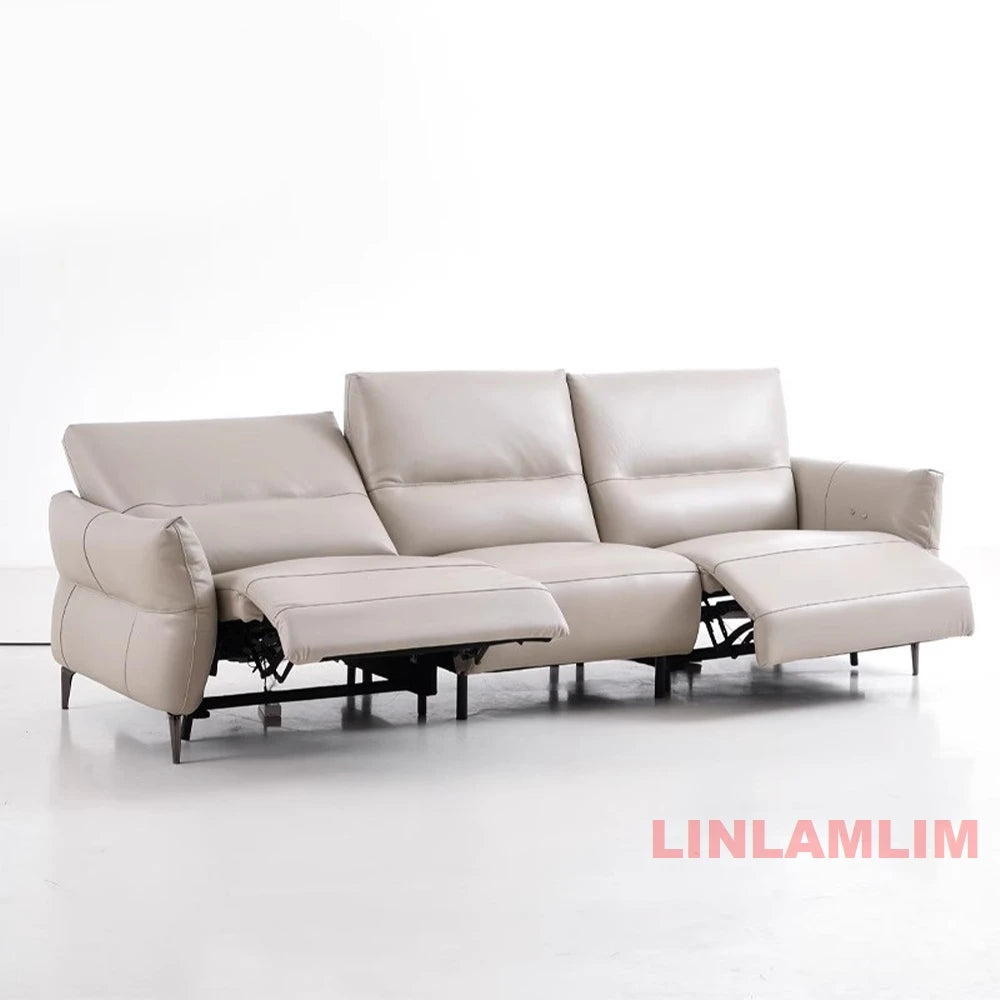 Modern Electric Genuine Leather Recliner Sofa with Footrest