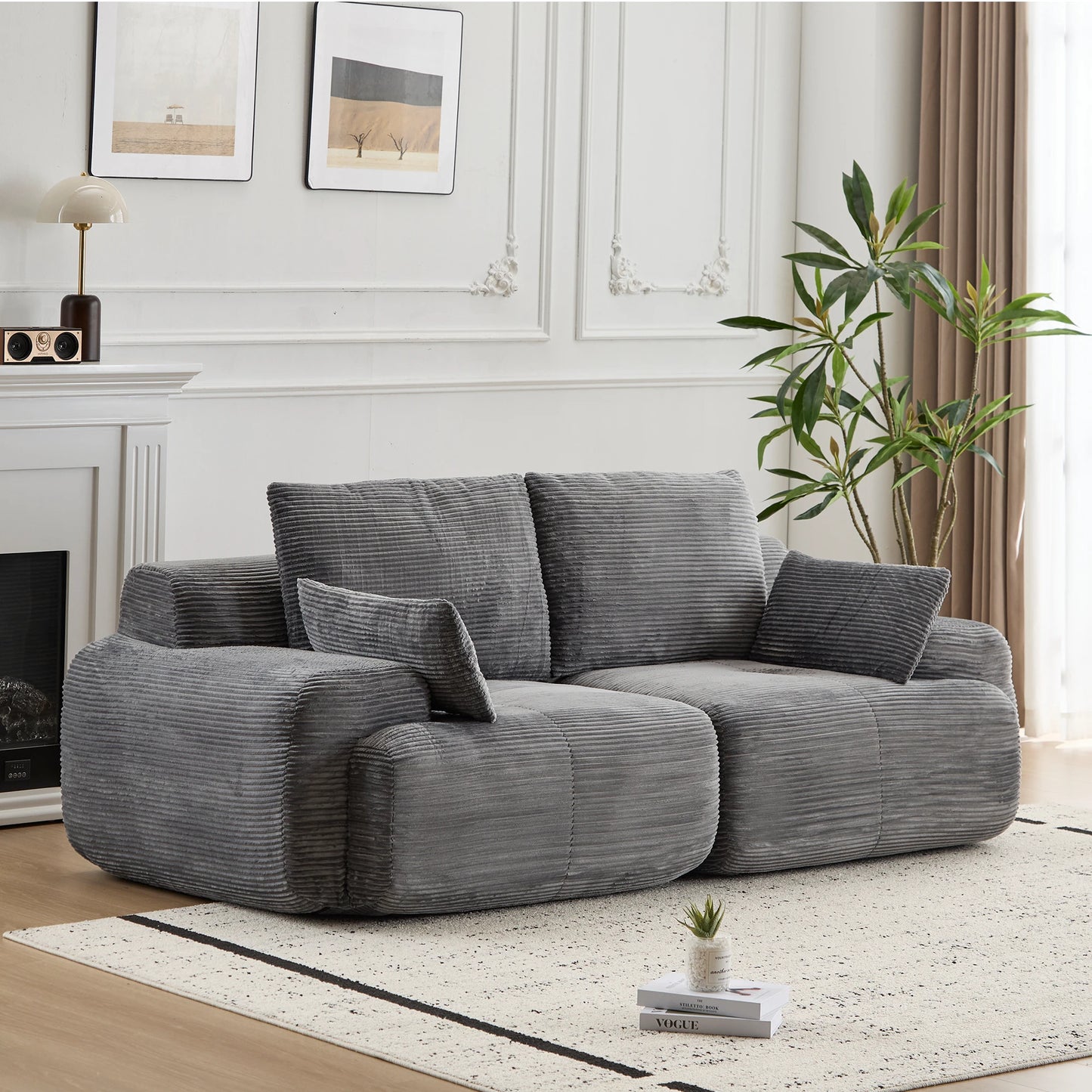 Modern Memory Foam Compressed 2-Seater Corduroy Sofa with No Assembly