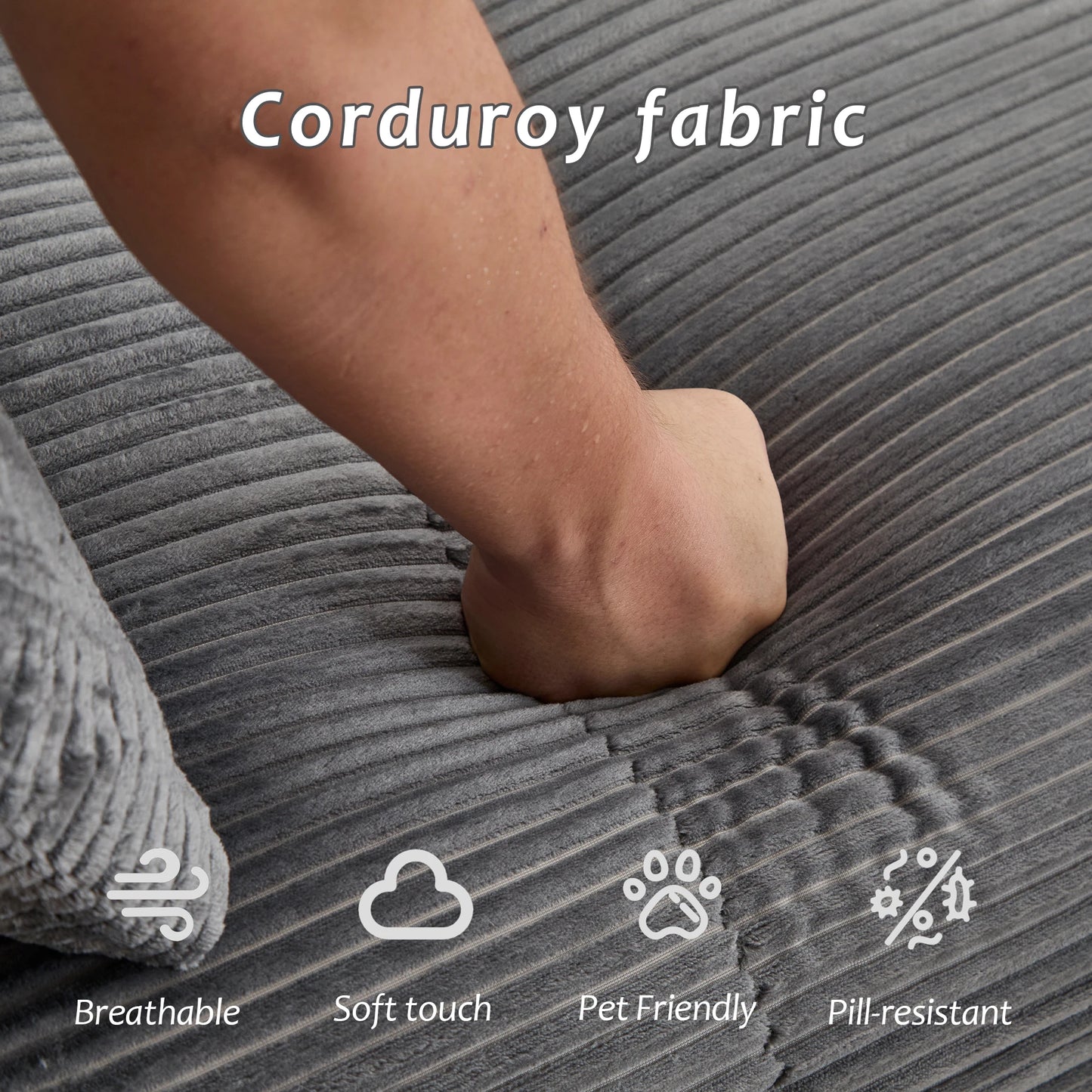 Modern Memory Foam Compressed 2-Seater Corduroy Sofa with No Assembly