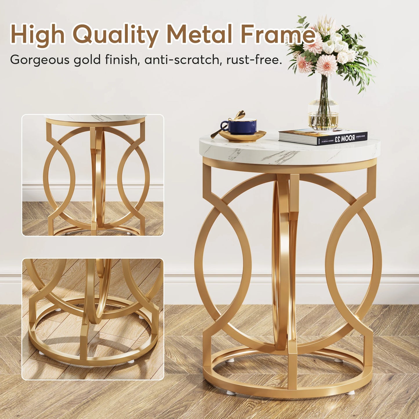 Tribesigns Modern Round End Table with Thick Wood Top, 20“