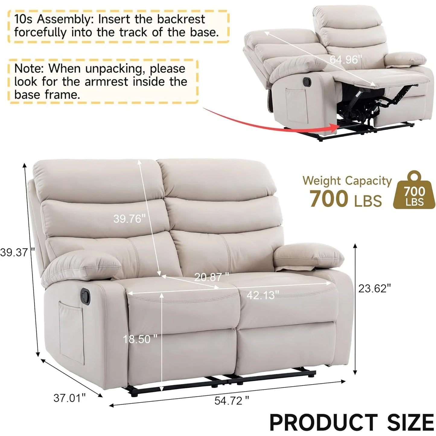 Leather Double-Reclining Loveseat with Side Pocket, Wall Hugger