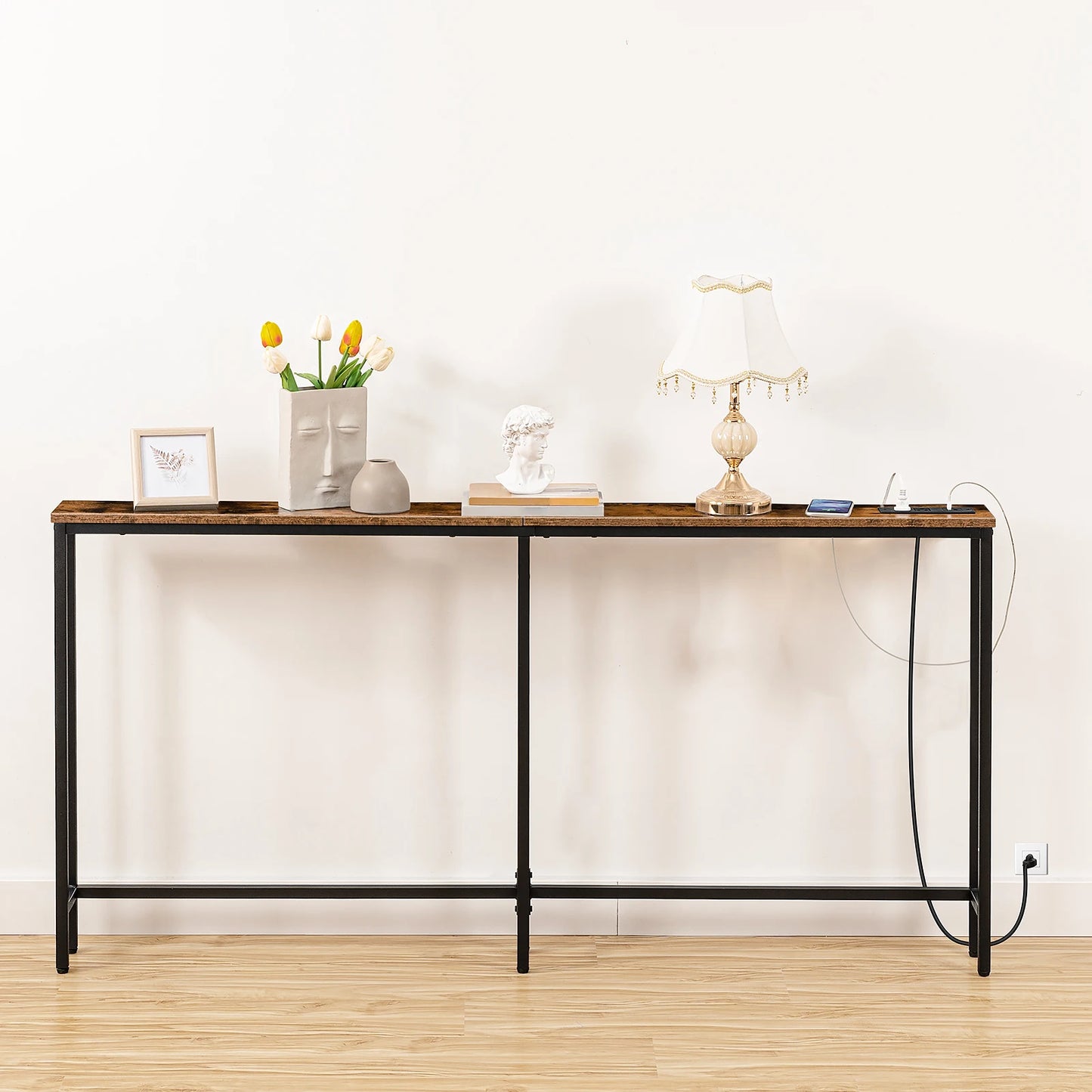 63" Skinny Console Table with Charging Station
