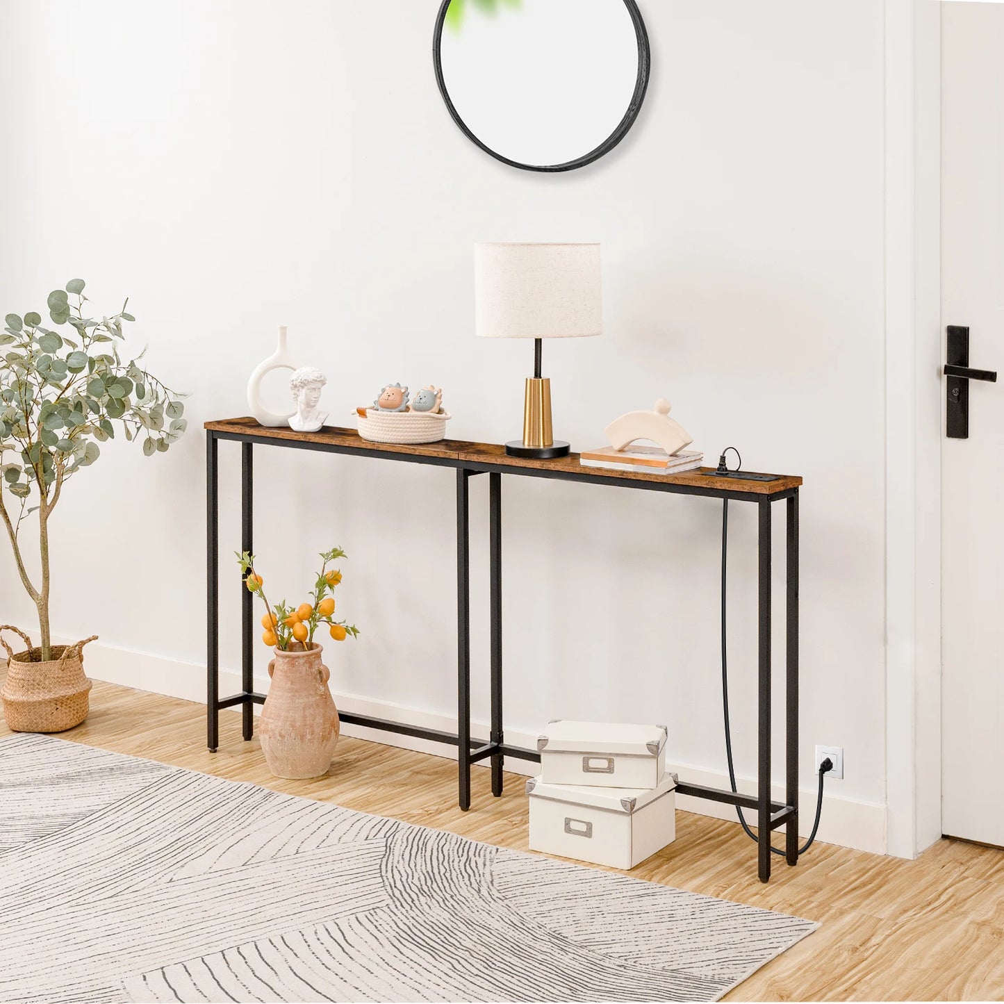 63" Skinny Console Table with Charging Station