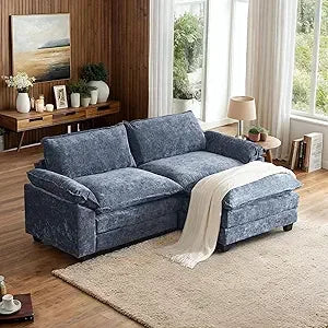 Modern 87" Convertible Sectional L-Shaped Sofa with Deep Seats and Ottoman