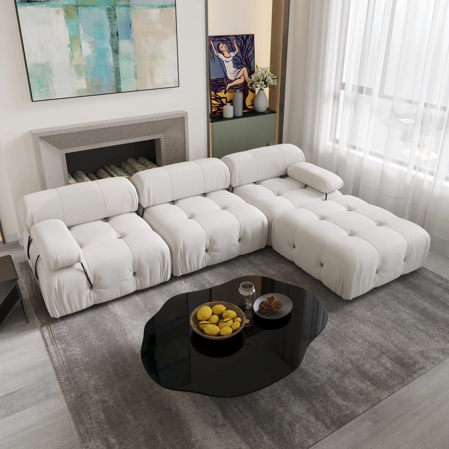 Sdorens Modern L-Shaped Velvet Couch with Reversible Ottoman