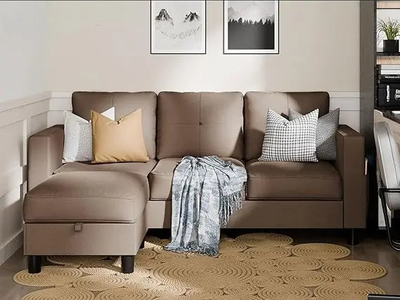 L-Shaped Convertible Sectional Sofa with Reversible Chaise & Ottoman Storage