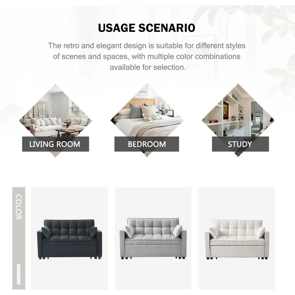 Modern Convertible 3-in-1 Sleeper Sofa with Pull Out Bed and Adjustable Backrest