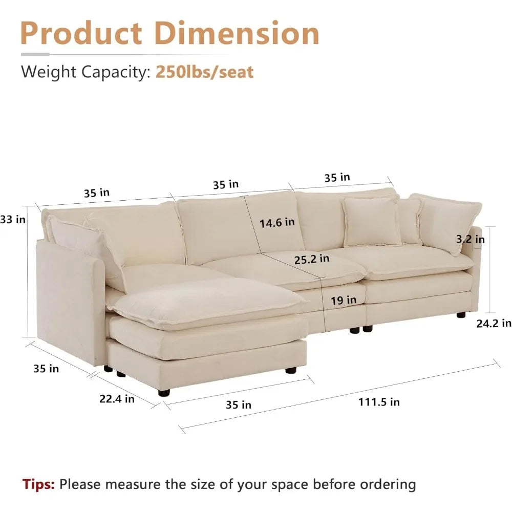 Modular L Shaped Sectional Cloud Sofa with Movable Ottoman