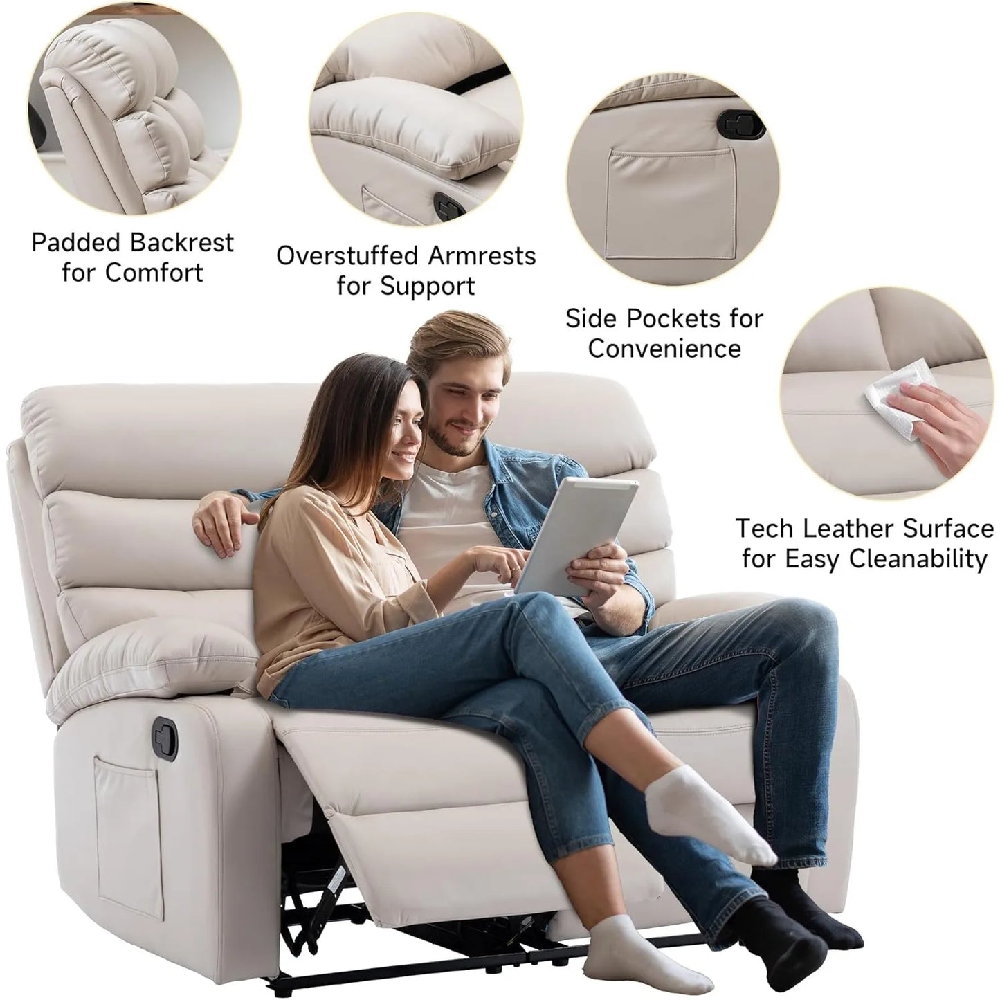 Leather Double-Reclining Loveseat with Side Pocket, Wall Hugger