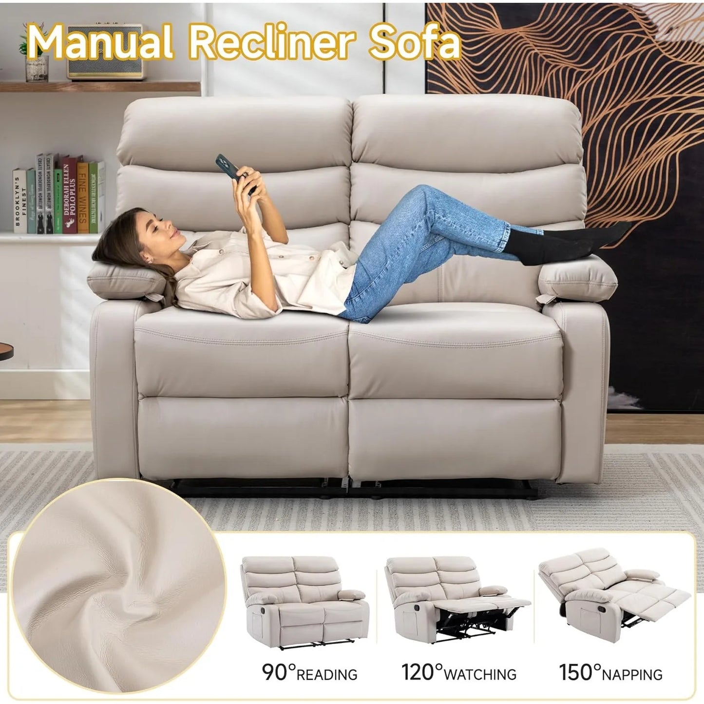 Leather Double-Reclining Loveseat with Side Pocket, Wall Hugger