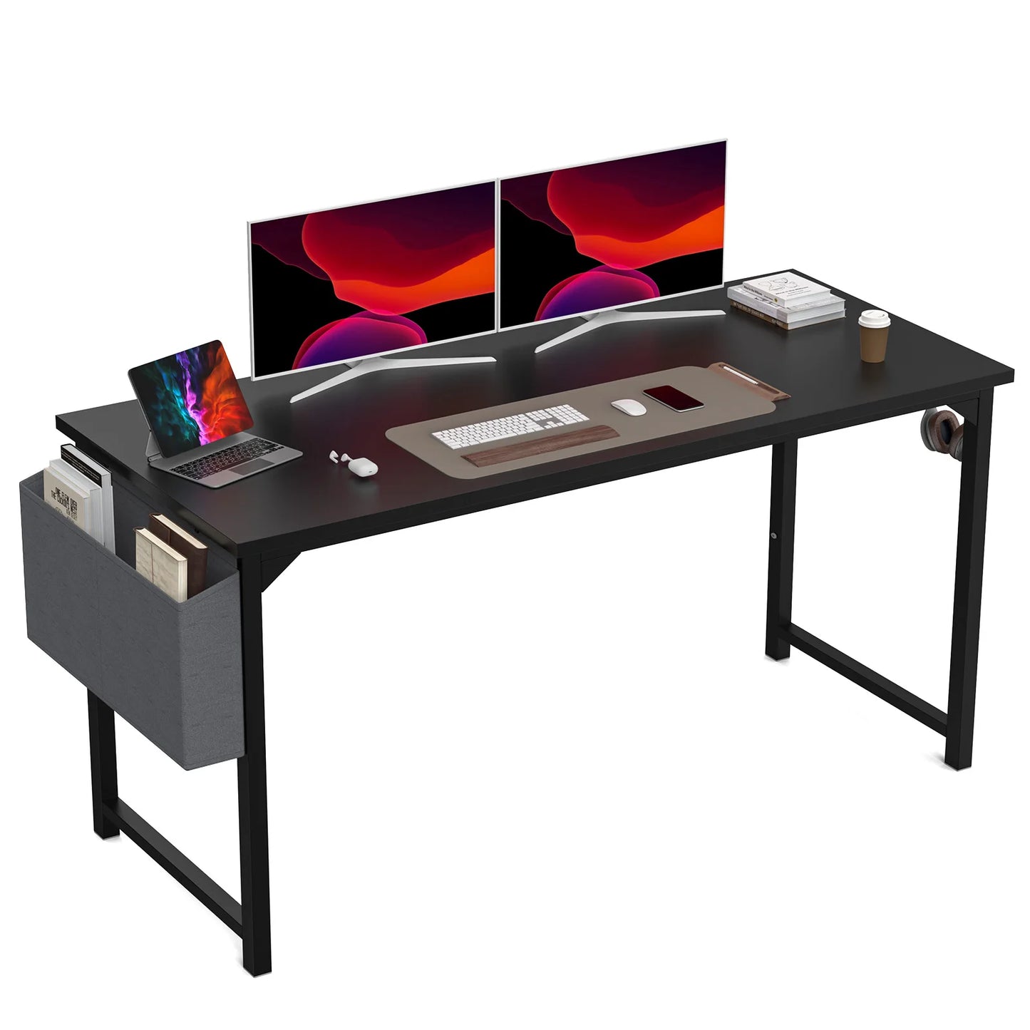 JHK Compact Computer Desk with Side Bag and Headphone Hook
