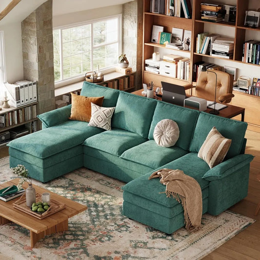 115" U-Shaped Sectional Couch with Double Chaise
