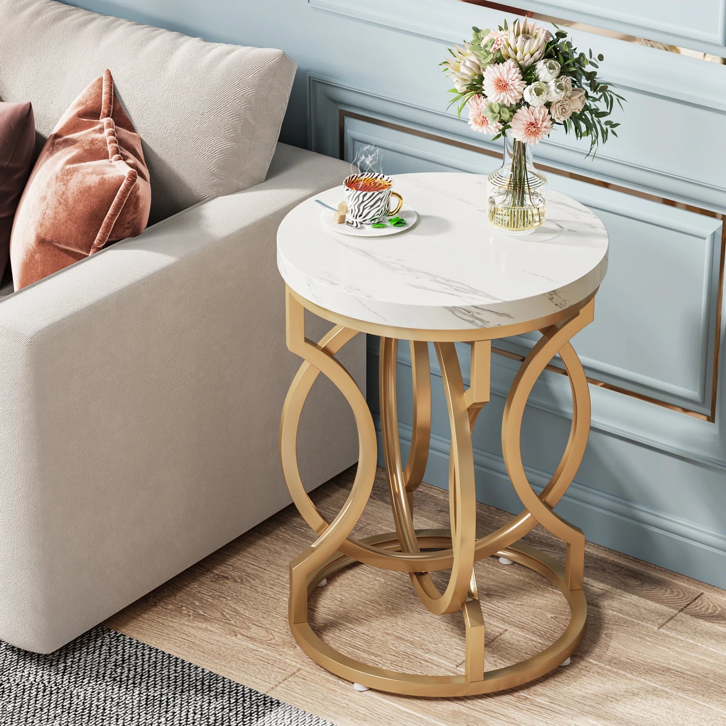 Tribesigns Modern Round End Table with Thick Wood Top, 20“