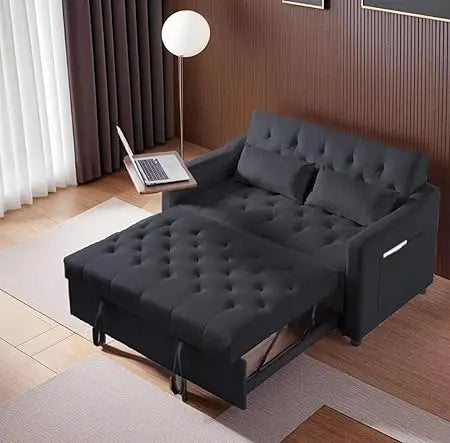 70" Queen Size Pull-out Split-Type Sofa Bed with Cup/Phone Holder and Solid Wood Frame