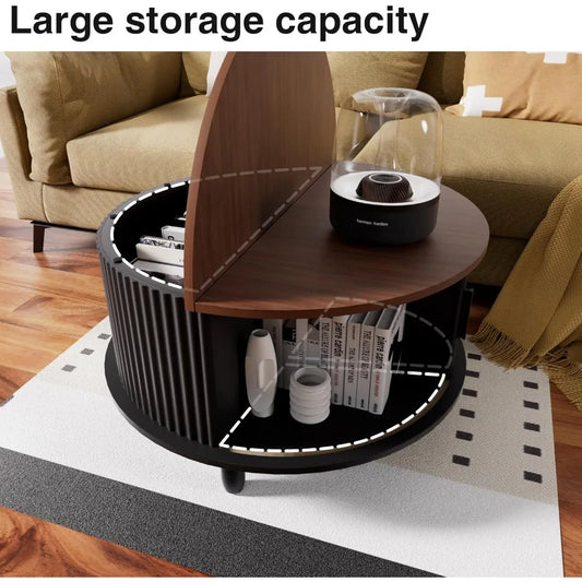 31.5" Lift Top Round Coffee Table with Storage