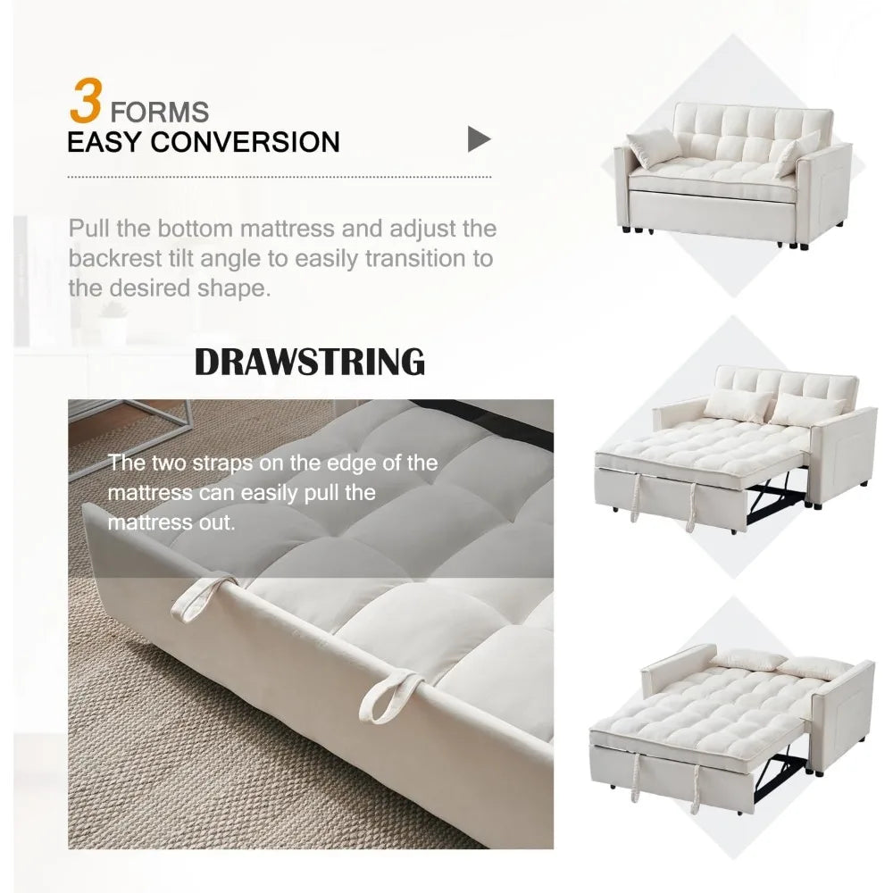 Modern Convertible 3-in-1 Sleeper Sofa with Pull Out Bed and Adjustable Backrest