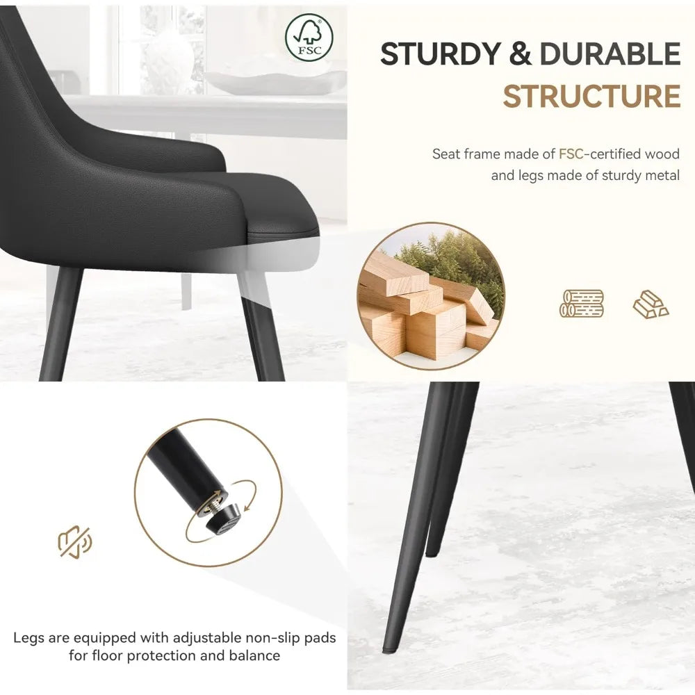 Modern Faux Leather Dining Chairs with Thick Seat Cushions Set of 4