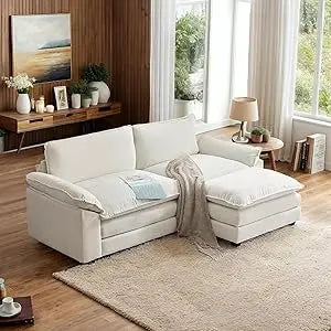 Modern 87" Convertible Sectional L-Shaped Sofa with Deep Seats and Ottoman