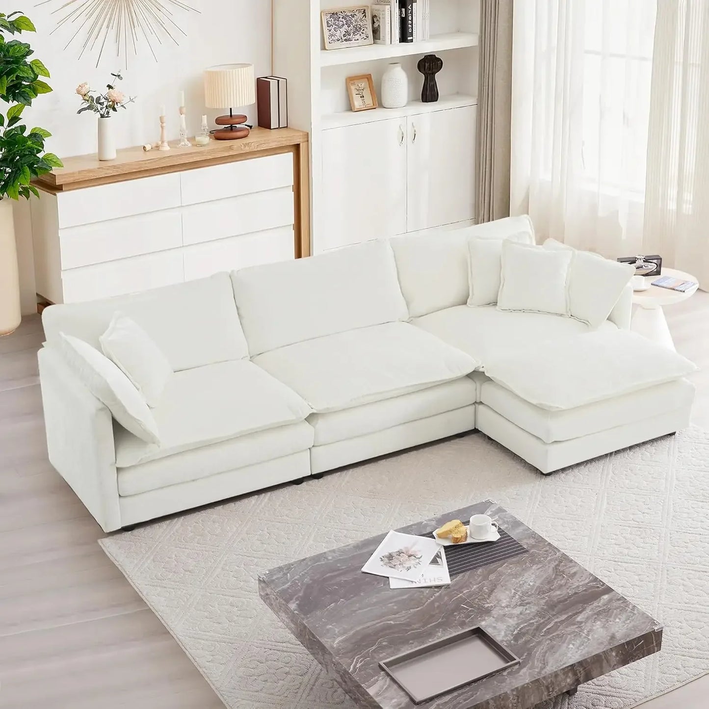 Modular L Shaped Sectional Cloud Sofa with Movable Ottoman