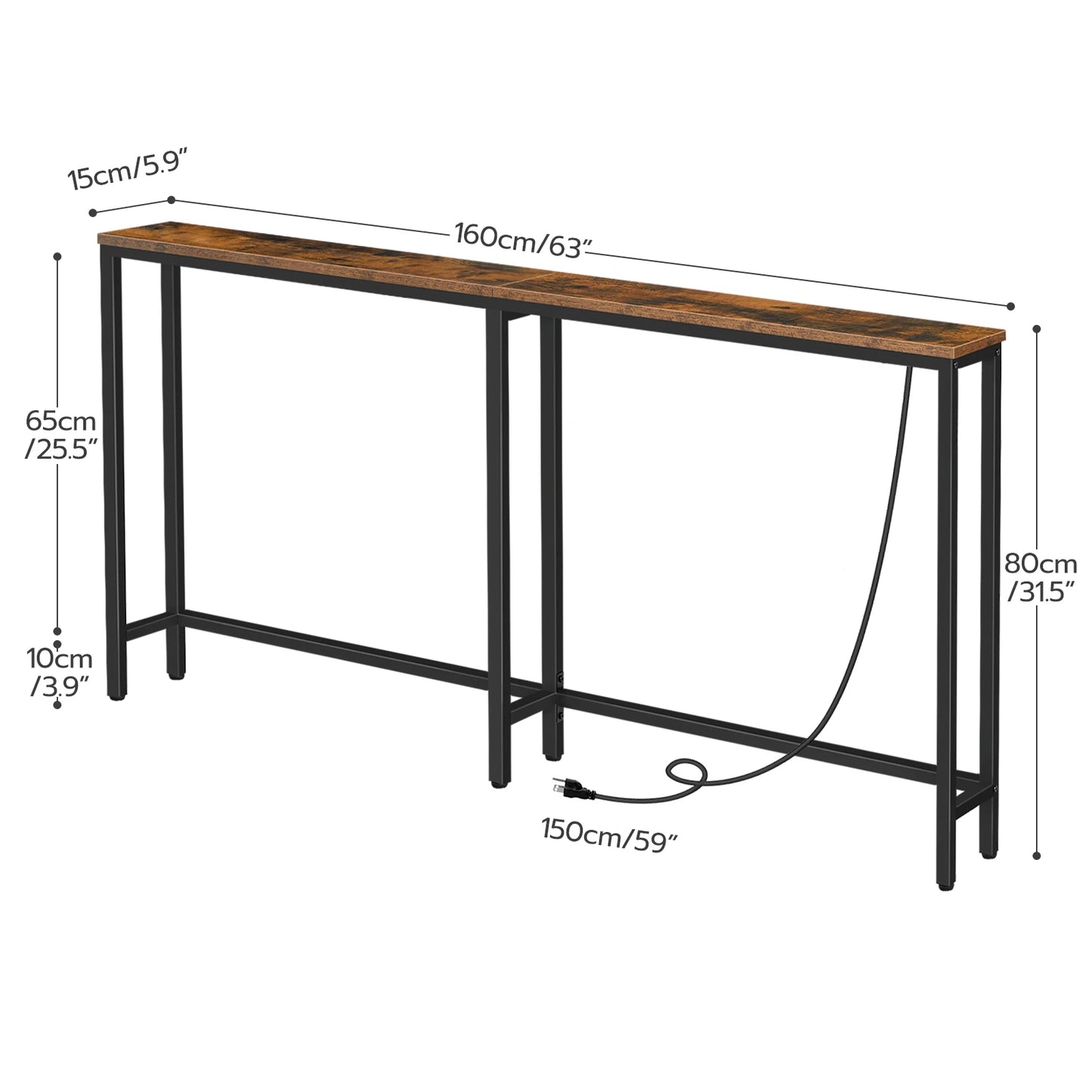 63" Skinny Console Table with Charging Station
