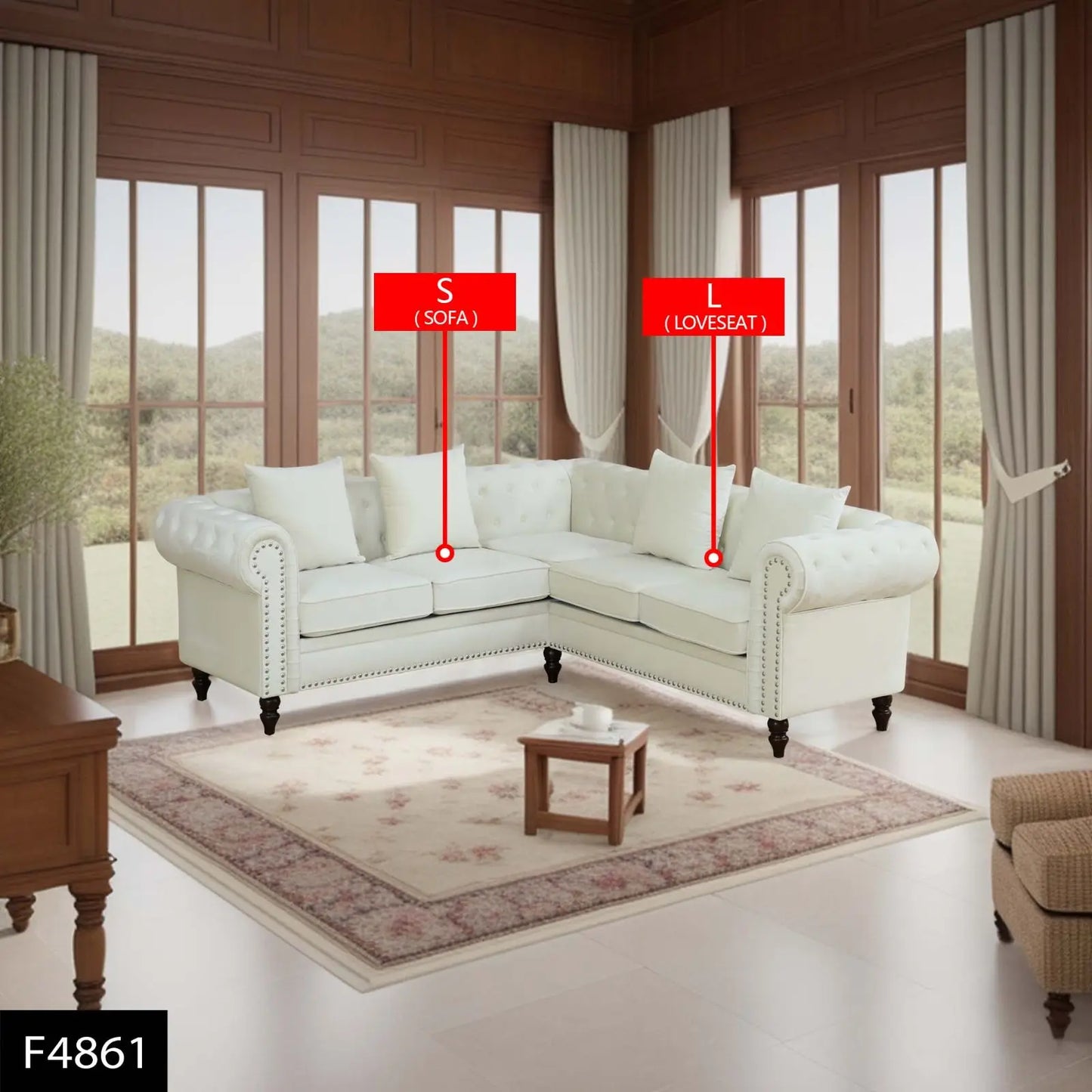62.5 Inch White Flannelette 2 Piece Sofa Set with Anti-Insect Wood Frame