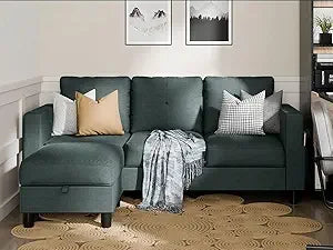 L-Shaped Convertible Sectional Sofa with Reversible Chaise & Ottoman Storage