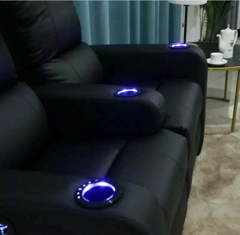 2 Seat Leather Sectional Electric Home Theater Recliner Sofa Set with USB LED Light