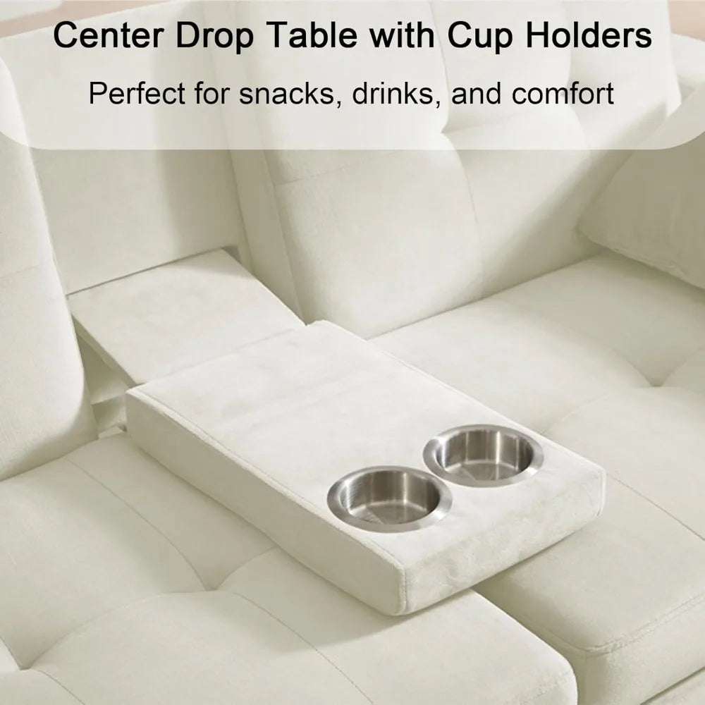 70" Queen Size Pull-out Split-Type Sofa Bed with Cup/Phone Holder and Solid Wood Frame