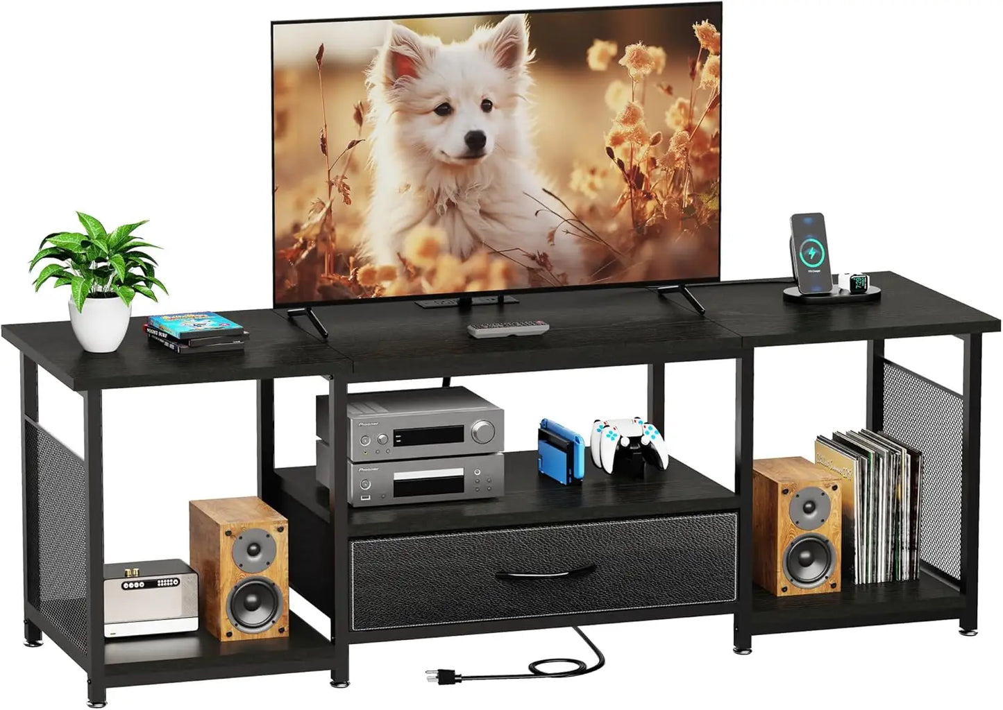 Curved Electric Fireplace Media Center TV Stand with Glass Door
